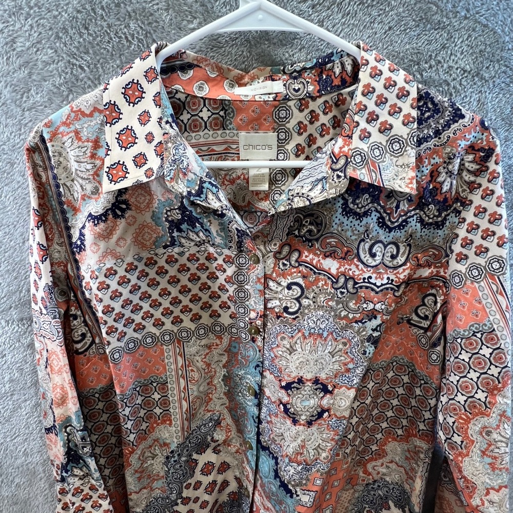 Chico's Size 2 Paisley Patchwork Button Down Shir… - image 1